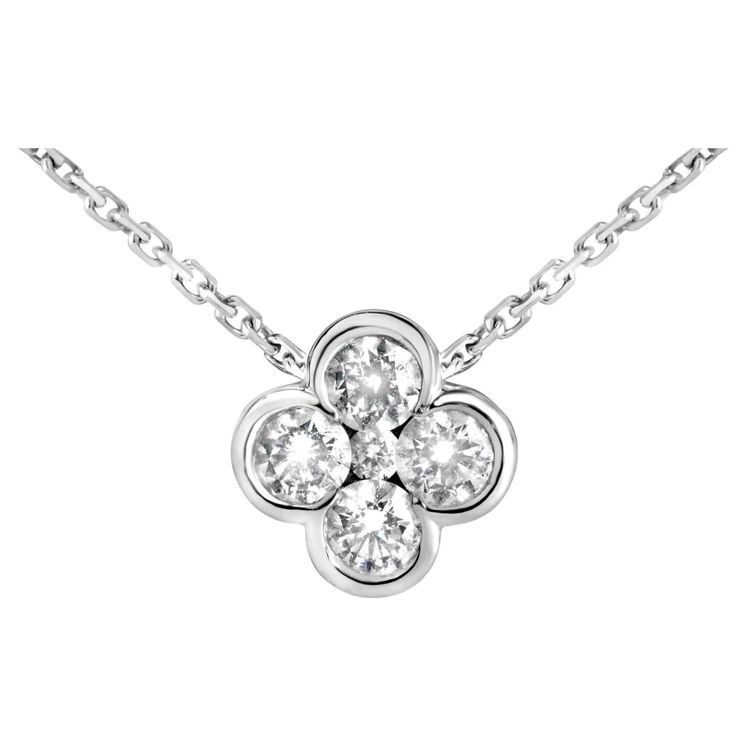 Collier pendentif en or blanc 14K 1/2 Cttw Diamond Bezel 4 Point Floral Bloom 18" (en anglais)