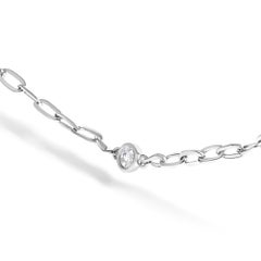 14K White Gold 1/2 Cttw Diamond Bezel Station Paperclip Chain Necklace