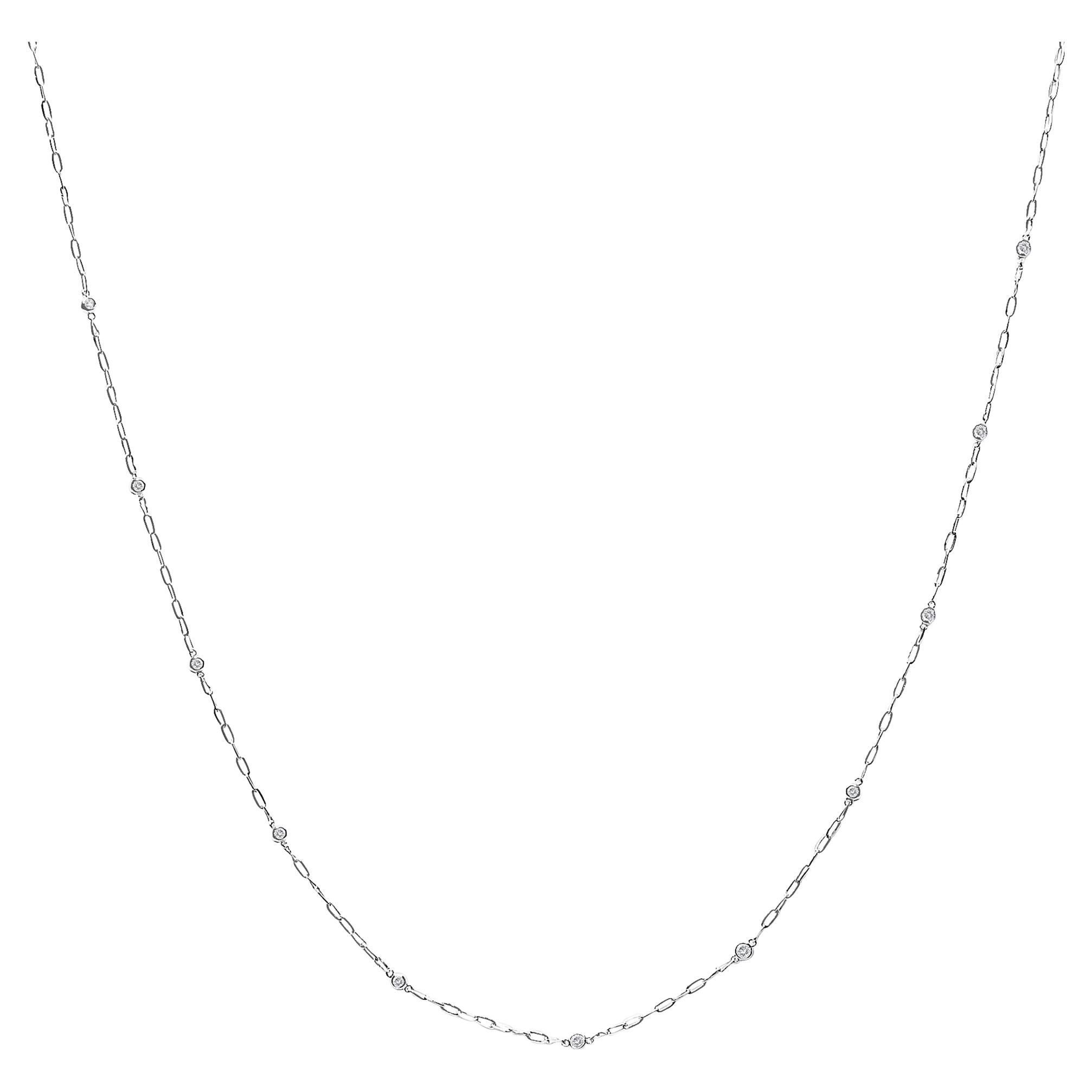 Collana a catena Paperclip con castone di diamanti in oro bianco 14K da 1/2 ct.
