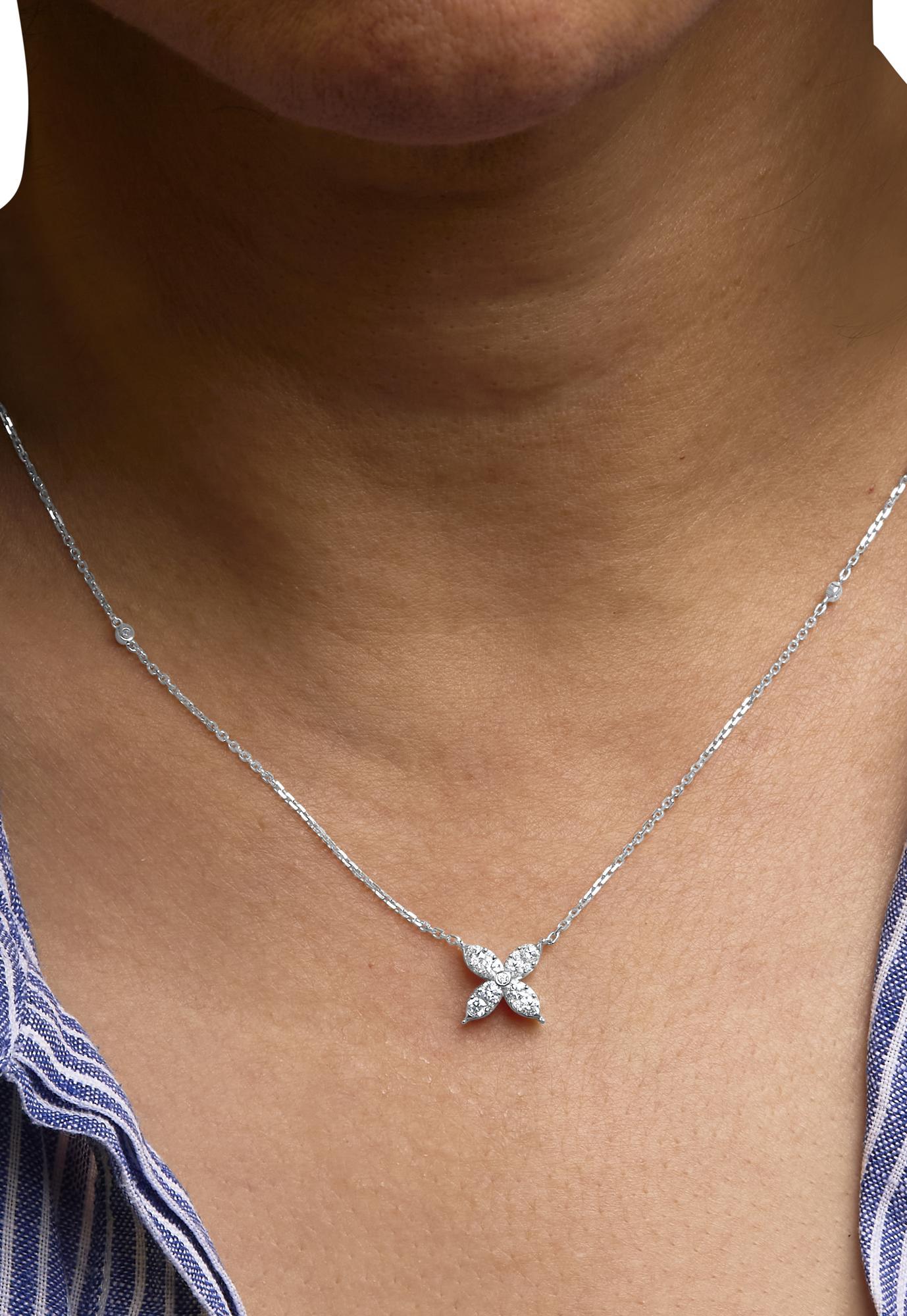 Taille ronde Collier papillon et station en or blanc 14 carats avec diamants 1/2 carat
