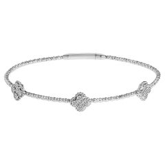 14K White Gold 1/2 Cttw Diamond Quatrefoil Clover Style Bangle Bracelet