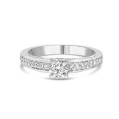 14K White Gold 1/2 Cttw Diamond Solitaire Pave Set Engagement Ring