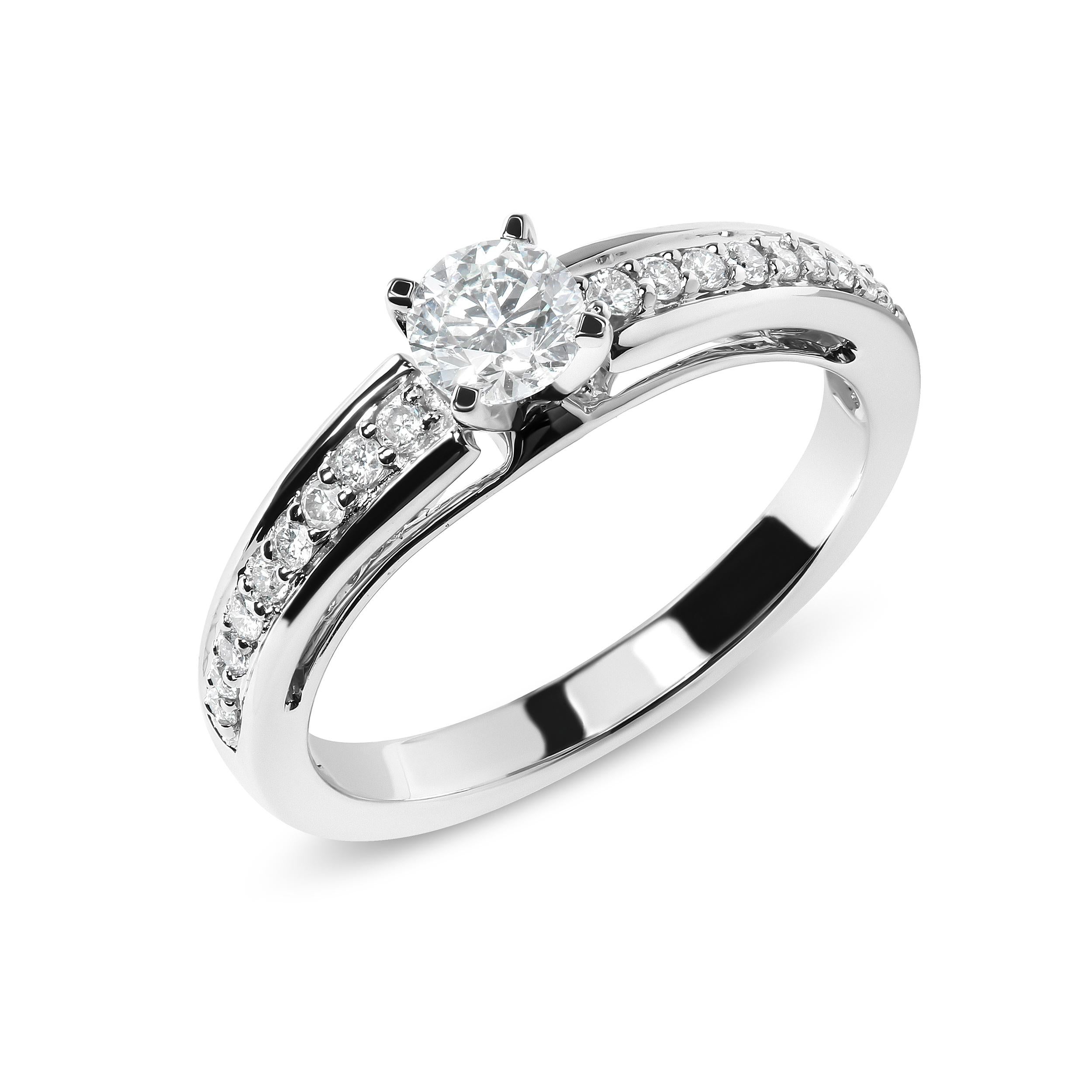 Modern 14K White Gold 1/2 Cttw Diamond Solitaire Pave Set Engagement Ring For Sale