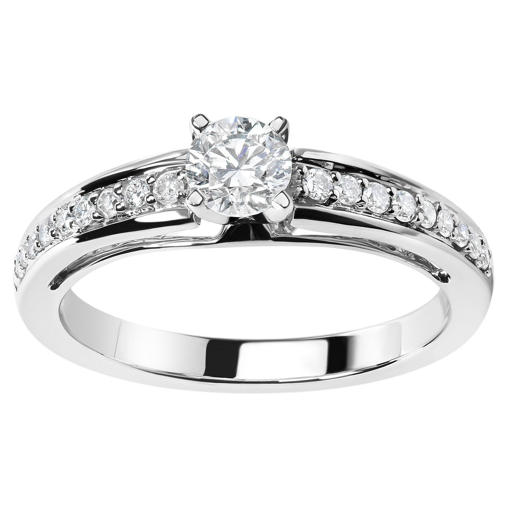 14K White Gold 1/2 Cttw Diamond Solitaire Pave Set Engagement Ring