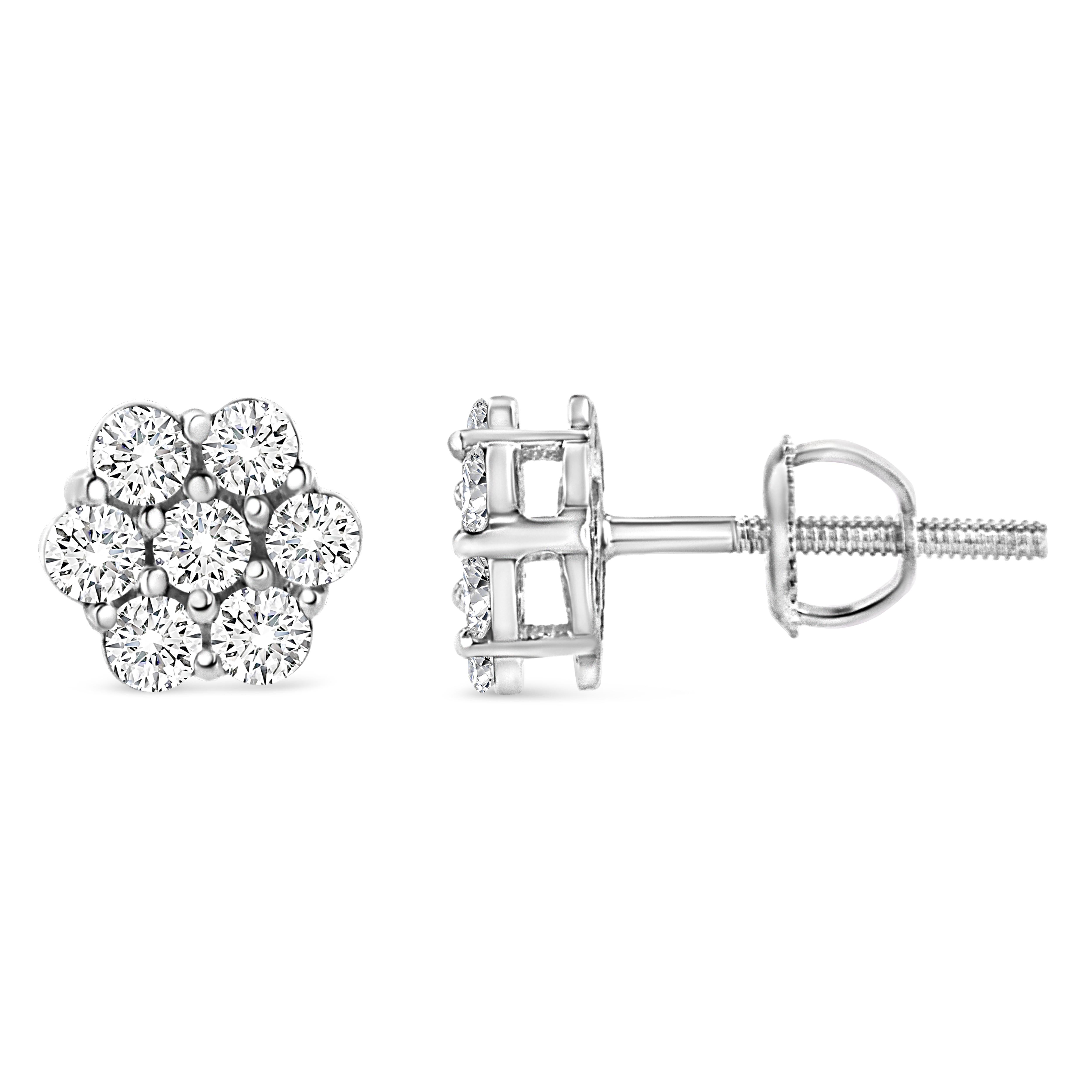 Moderne Clous d'oreilles en or blanc 14 carats avec diamants taille ronde de 1/2 carat en vente