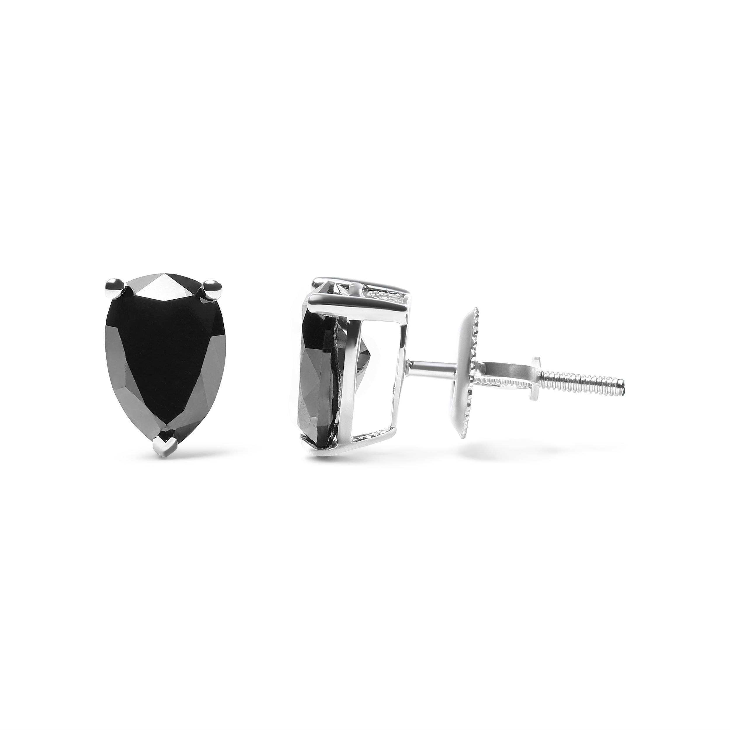 Contemporary 14K White Gold 1/2 Cttw Treated Black Pear Shaped Solitaire Diamond Stud Earring For Sale