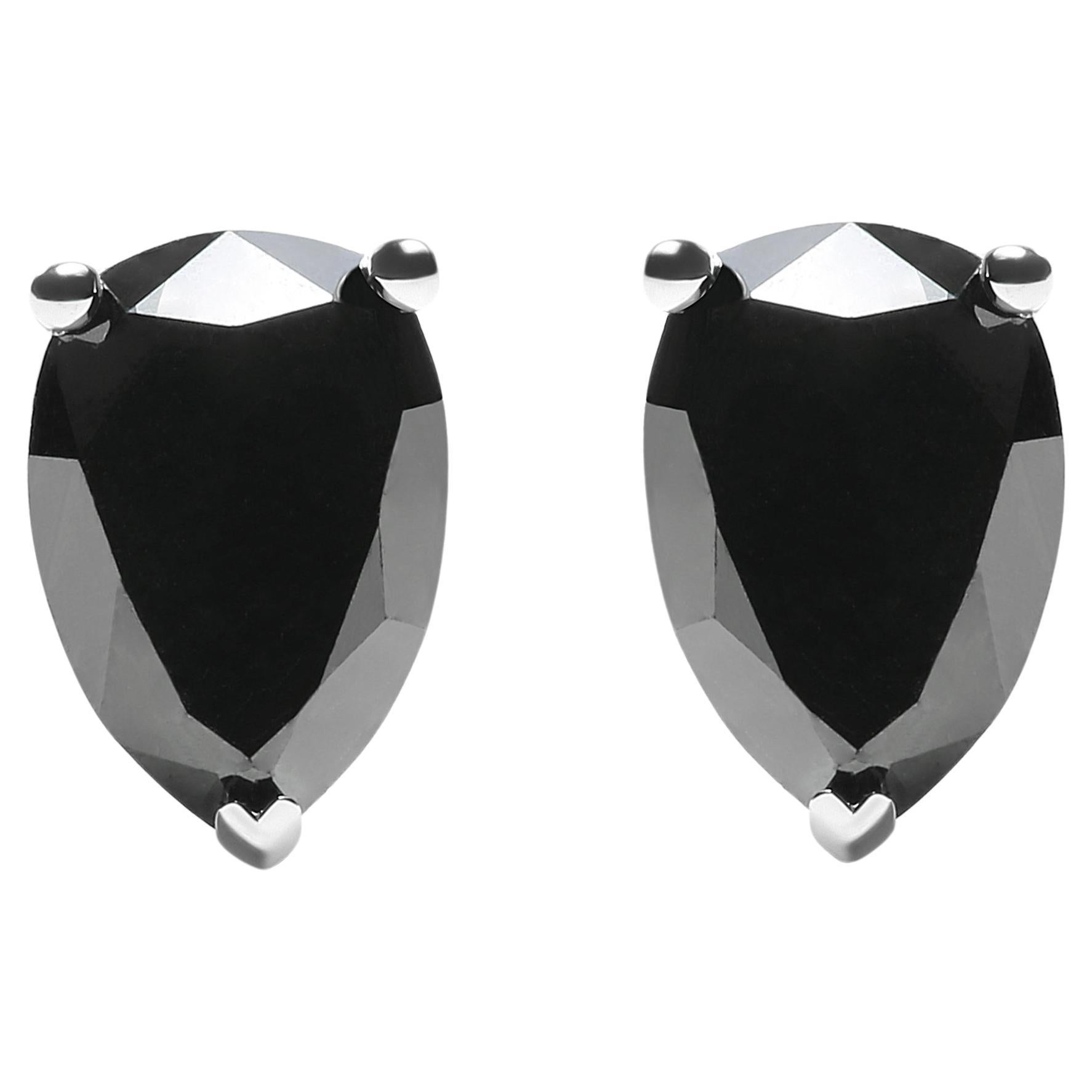 14K White Gold 1/2 Cttw Treated Black Pear Shaped Solitaire Diamond Stud Earring For Sale
