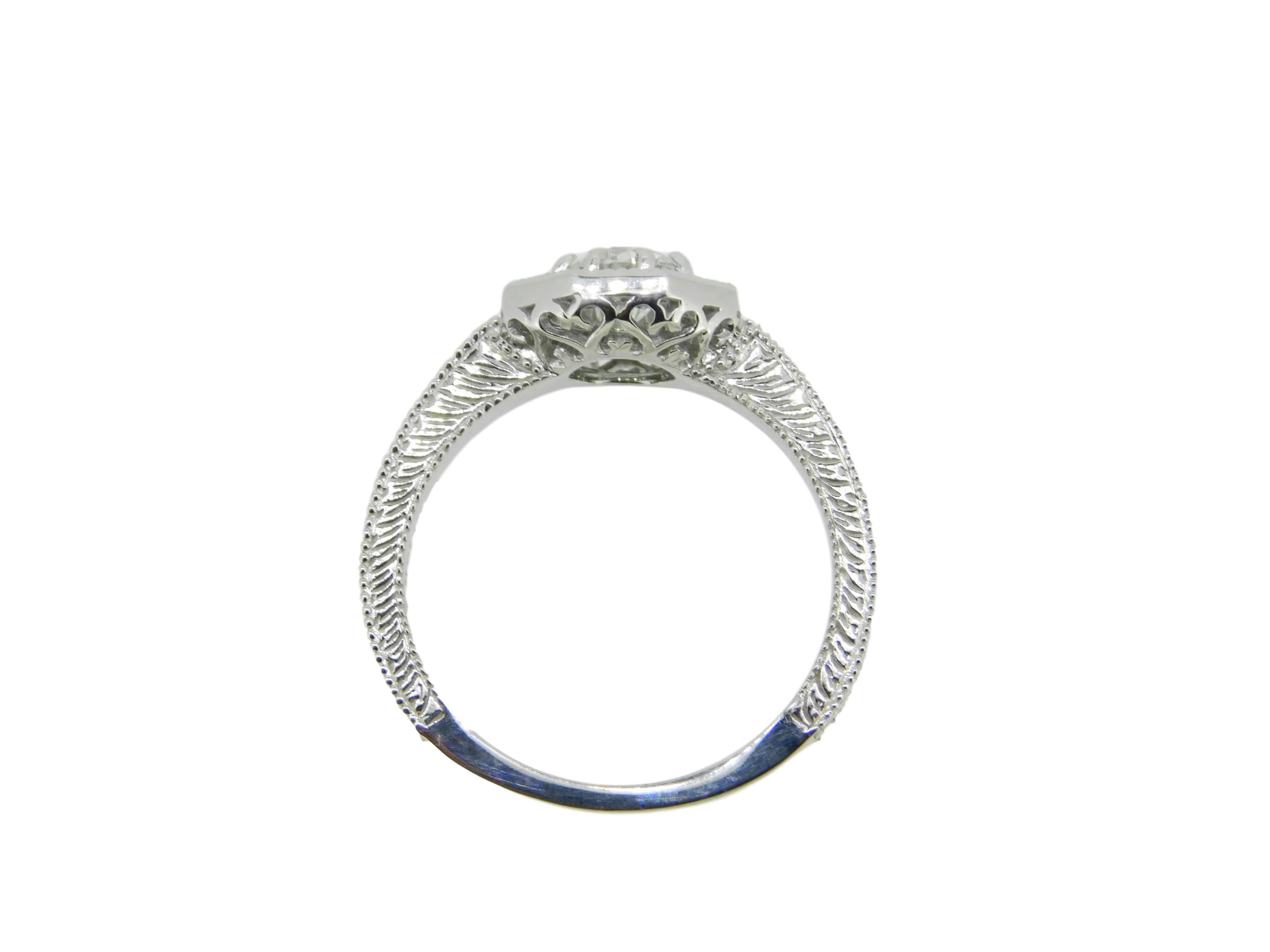 Art Deco 14k White Gold 1/2ct Genuine Natural Diamond Ring with Sapphire Halo '#J4626' For Sale