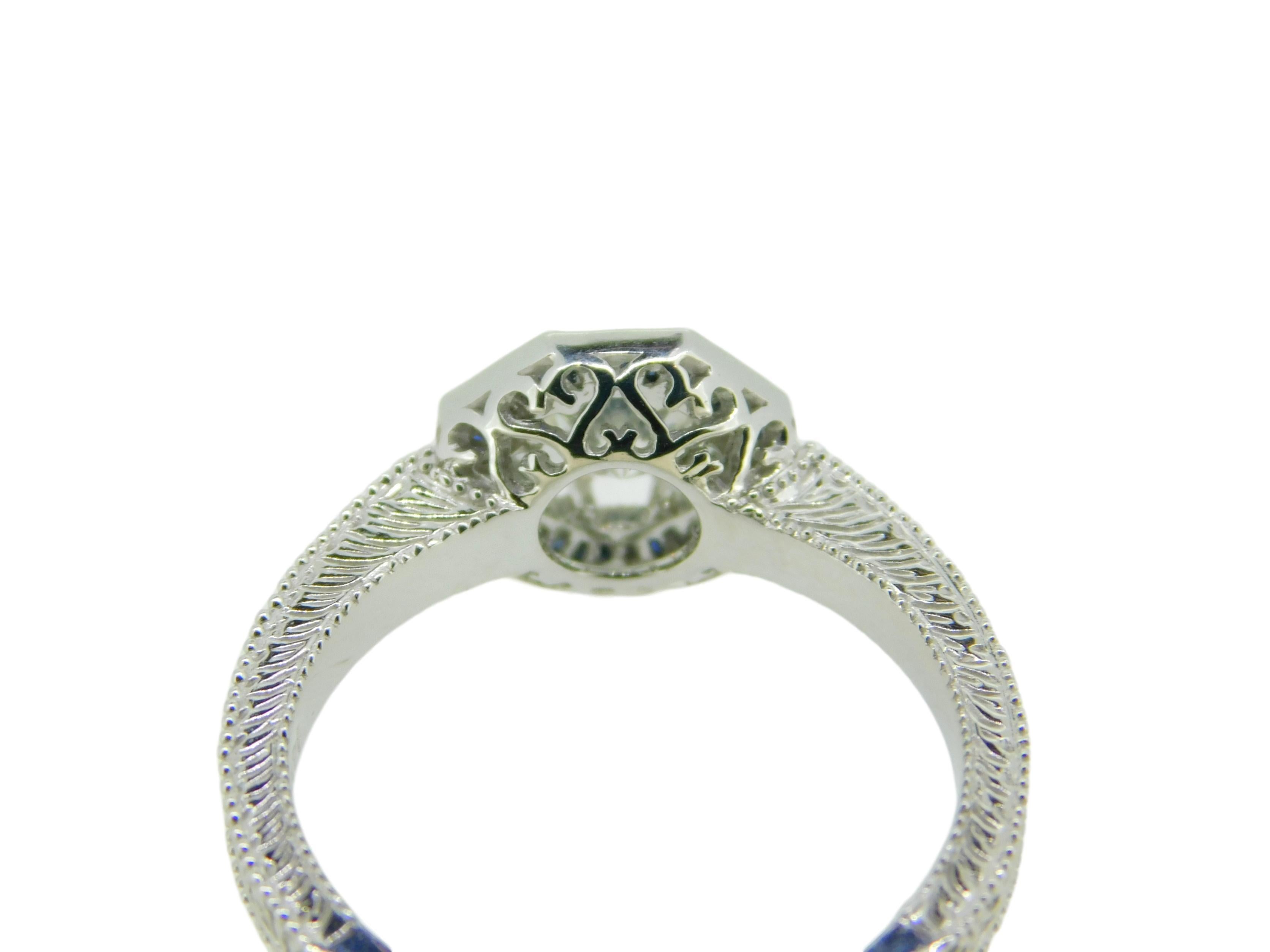 Round Cut 14k White Gold 1/2ct Genuine Natural Diamond Ring with Sapphire Halo '#J4626' For Sale