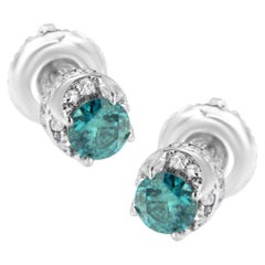 14k White Gold 1/2ct TDW White and Treated Blue Round Diamond Earrings