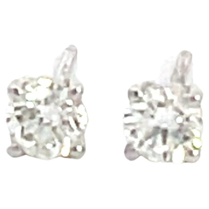 14K White Gold 1/2ctw Diamond 4 Prong Stud Earrings For Sale