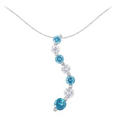 14K White Gold 1 3/4 Carat White and Treated Blue Diamond Pendant Necklace