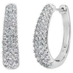 14K White Gold 1 3/4 Cttw Pave Set Natural Diamond Tapered Hoop Earrings