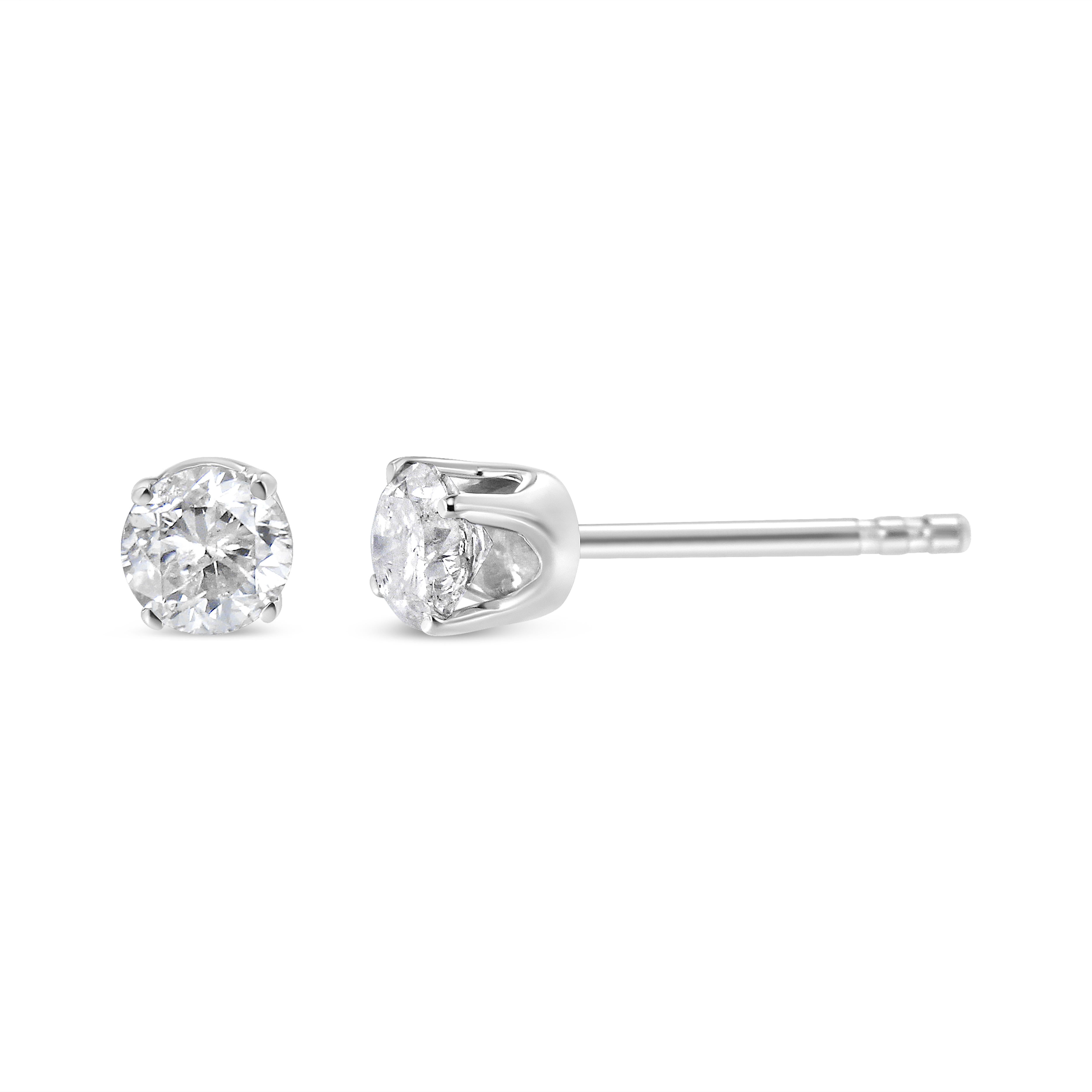 diamond solitaire stud earrings 14k white gold