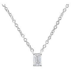 14K White Gold 1/3 Carat Emerald Shape Solitaire Diamond Pendant Necklace