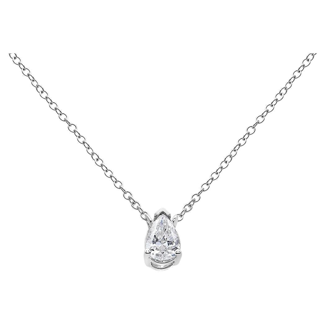 14 Karat Weißgold Halskette mit Solitär-Diamant-Anhänger in Birnenform 1/3 Karat