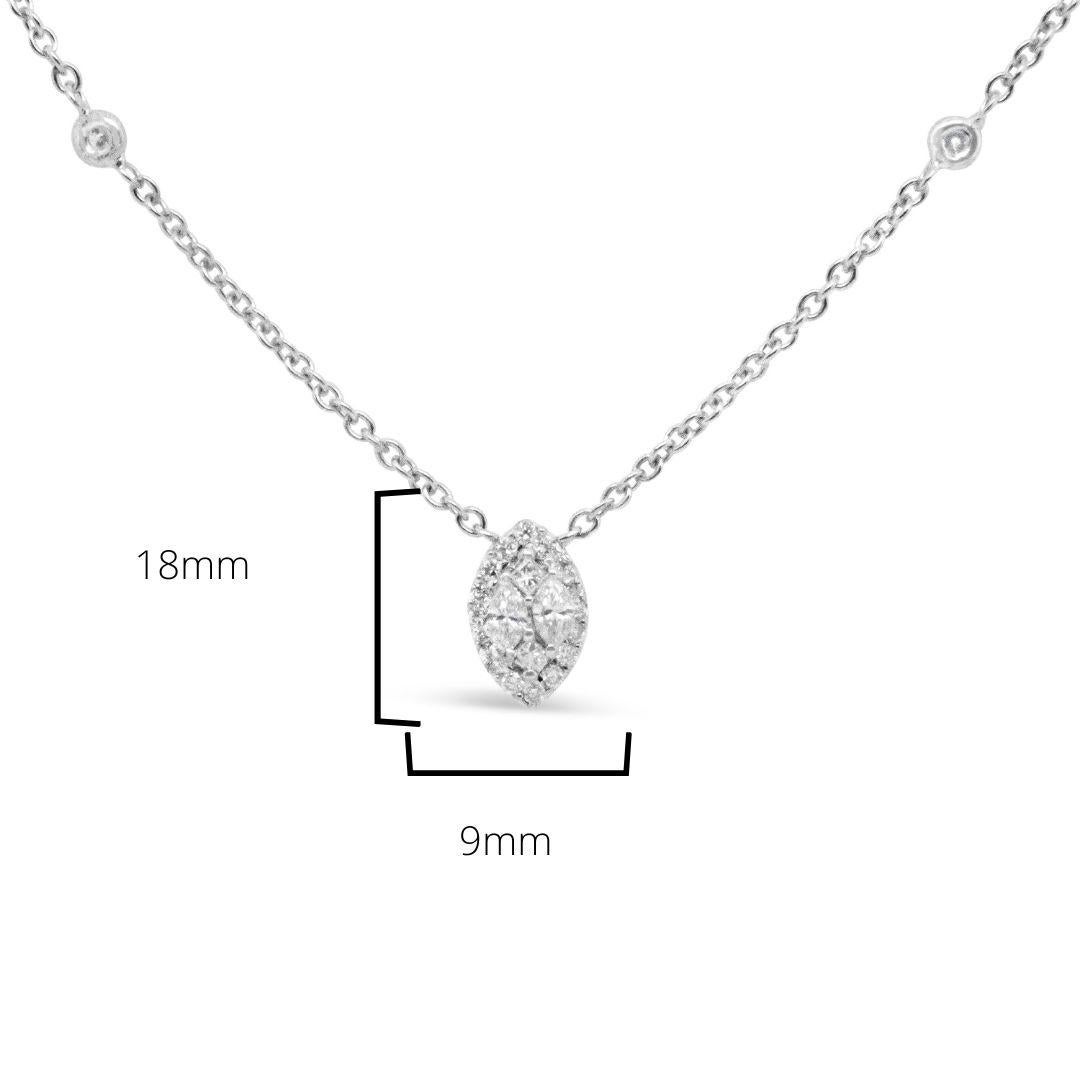 14K White Gold 1/3 Carat Round Diamond Marquise Shaped Station Necklace In New Condition For Sale In New York, NY