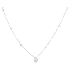 14K White Gold 1/3 Carat Round Diamond Marquise Shaped Station Necklace