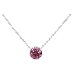 14K White Gold 1/3 Carat Treated Pink Diamond Solitaire Pendant Necklace