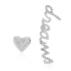 Luxle 14k White Gold 1/3 Ct. T.W Diamond Heart & "Dreams" Mismatch Stud Earrings