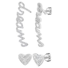 Luxle 14k or blanc 1/3 Ct. Clous d'oreilles T.W Diamond Heart & « Dreams » Mismatch