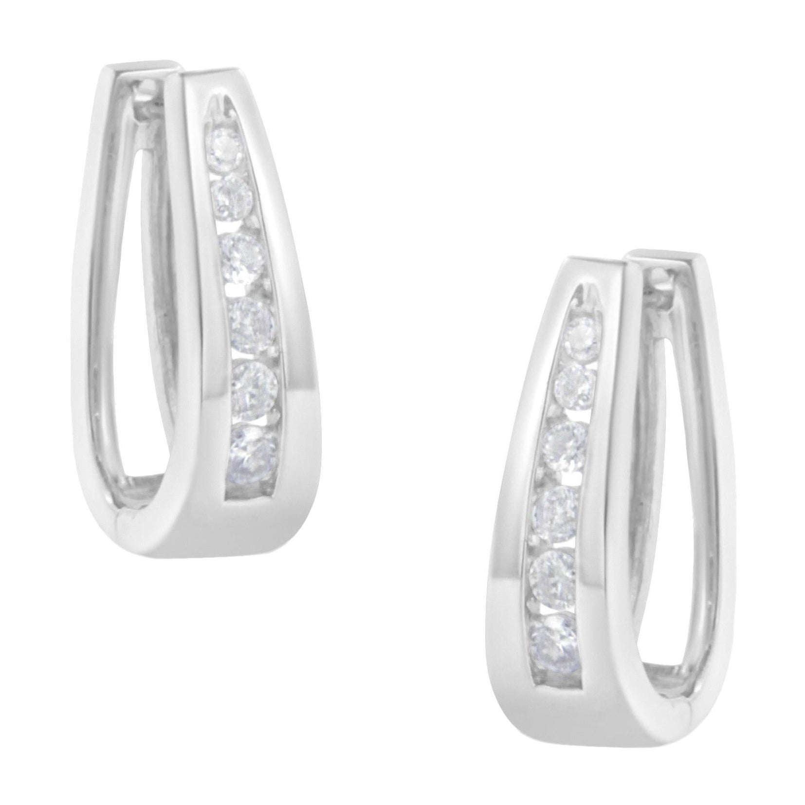 14k Weißgold 1/4 Karat Brillant-Creolen mit Rundschliff-Diamant im Kanalschliff im Angebot
