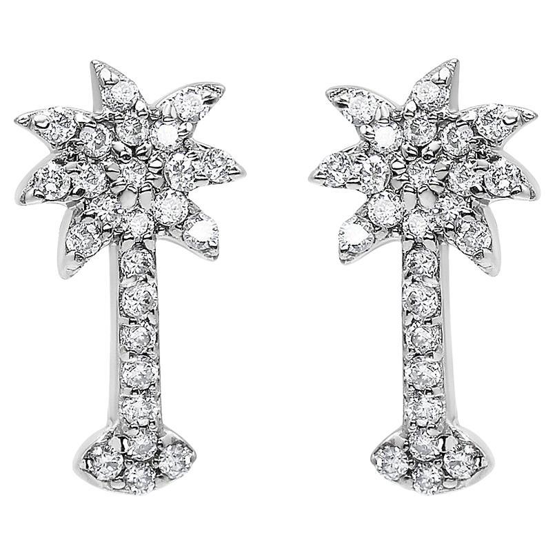 Clous d'oreilles en or blanc 14 carats avec diamants de 1/4 carat en forme de palmier