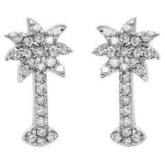 Clous d'oreilles en or blanc 14 carats avec diamants de 1/4 carat en forme de palmier
