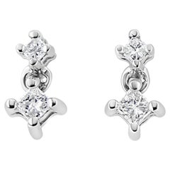 14K White Gold 1/4 Carat Princess-Cut Double Diamond Drop and Dangle Earrings
