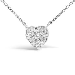 14K White Gold 1/4 Cttw Diamond Composite Heart Pendant Necklace