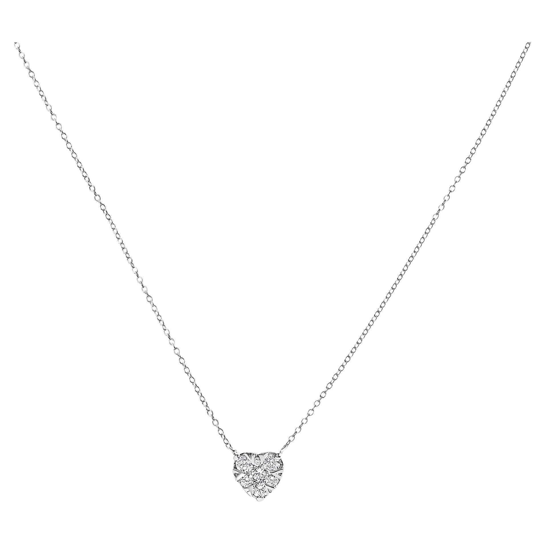 Collana con ciondolo a cuore composto in oro bianco 14K da 1/4 Cttw di diamante
