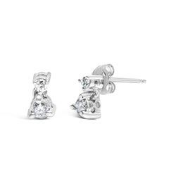 14K White Gold 1/4 Cttw Double Diamond Drop and Dangle Stud Earrings