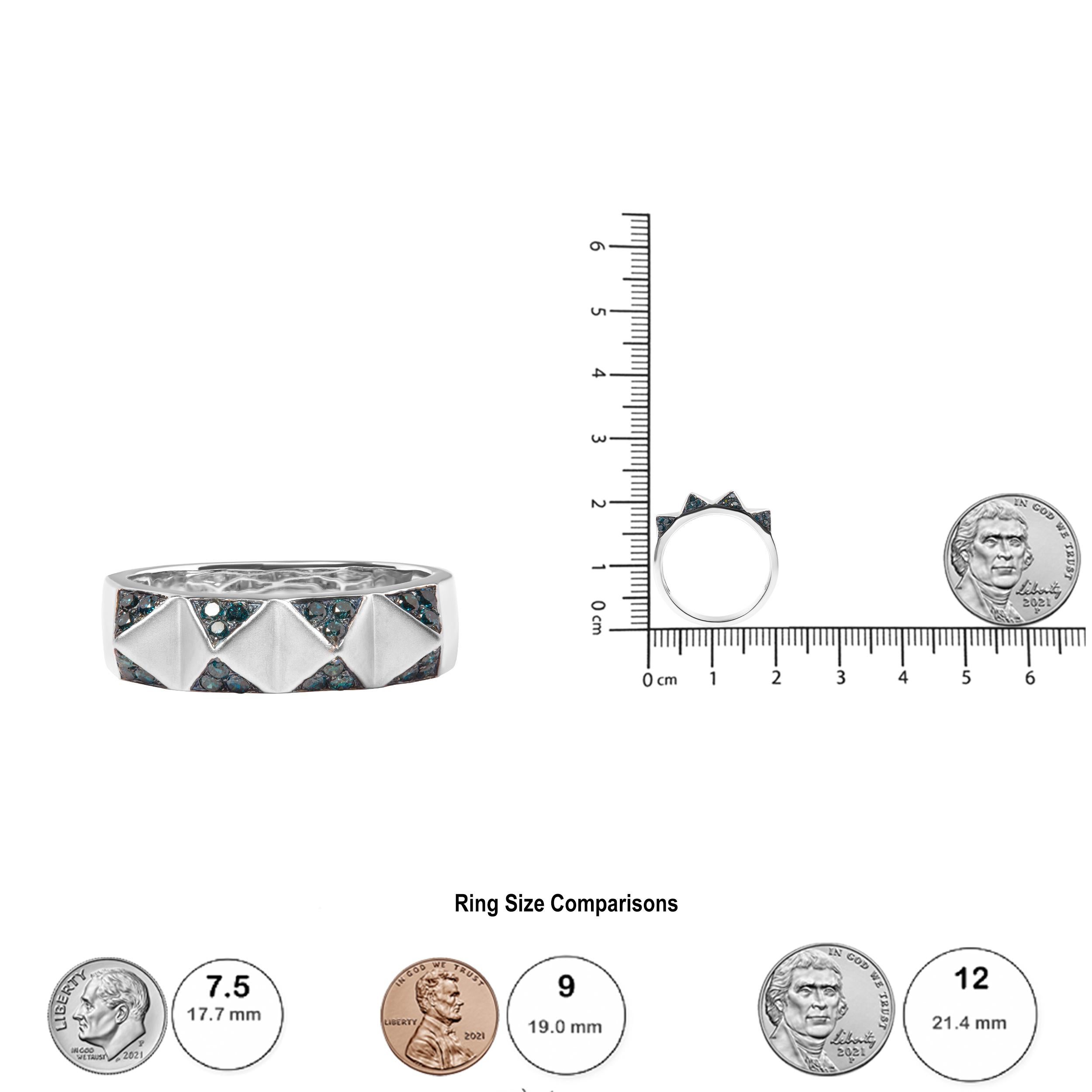 Round Cut 14K White Gold 1/4 Cttw Treated Blue Diamond Pyramid Band Ring For Sale