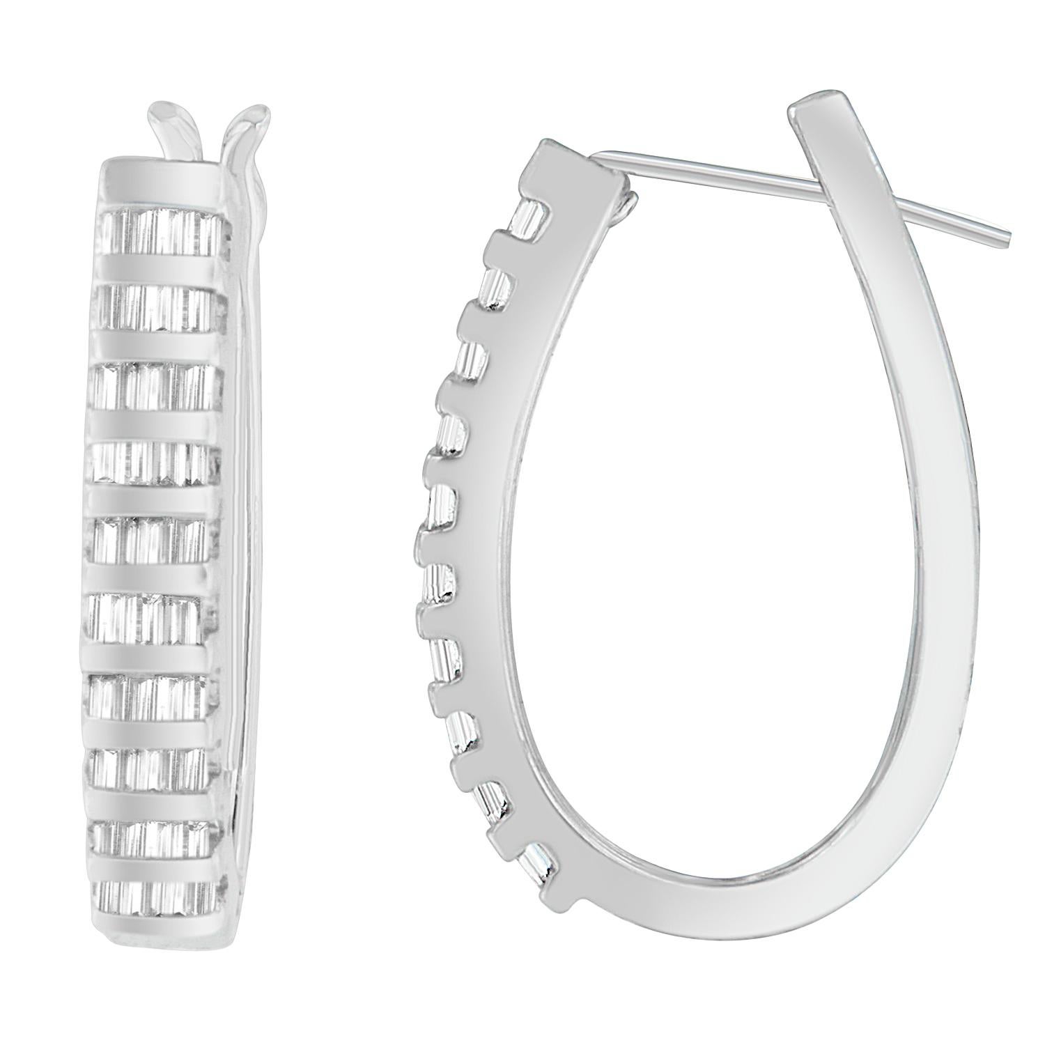 14 Karat Weißgold Creolen mit 1 5/8 Karat Diamant im Baguetteschliff (Zeitgenössisch) im Angebot
