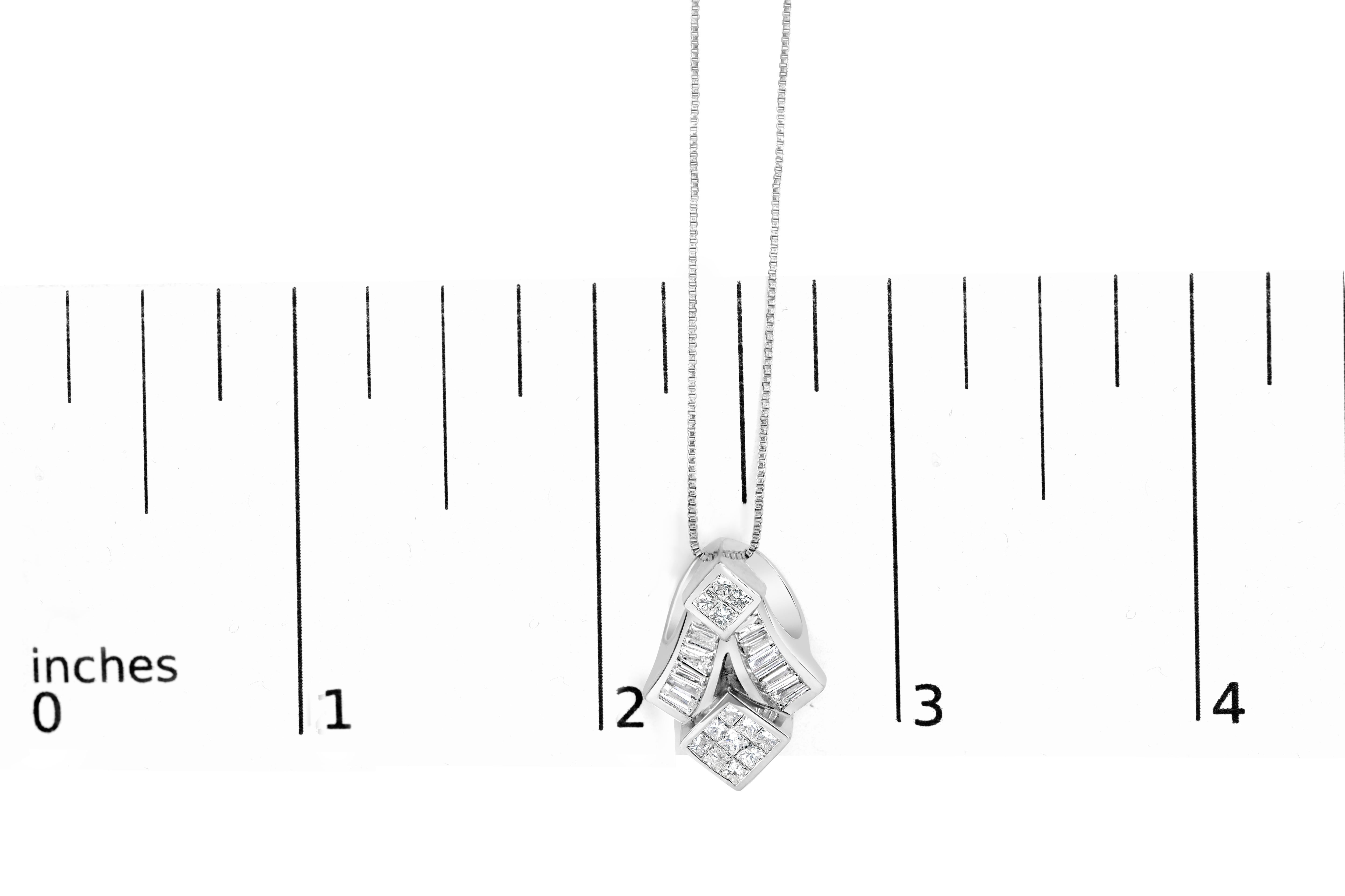 Women's 14k White Gold 1 5/8 Carat Princess-Cut Diamond Mixed Shape Pendant Necklace For Sale