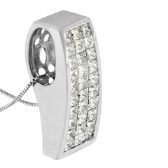 14k White Gold 1 5/8 Carat Princess-Cut Diamond Pillar Pendant Necklace