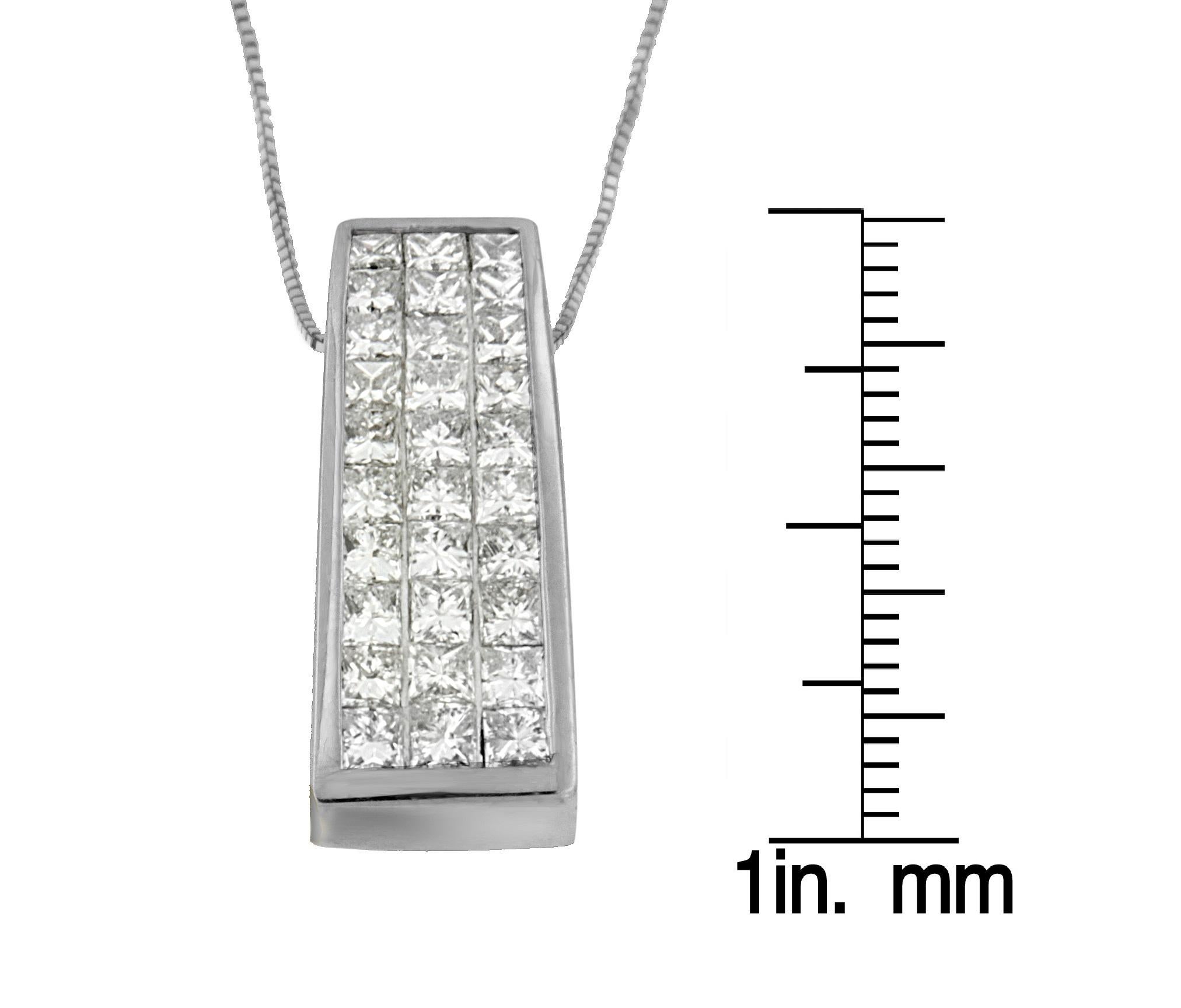 Contemporary 14k White Gold 1 5/8 Carat Princess-Cut Diamond Pillar Pendant Necklace For Sale