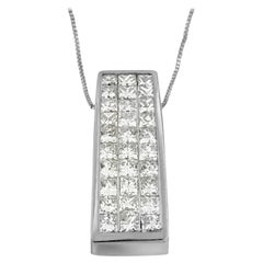 14k Weißgold 1 5/8 Karat Diamant-Halskette mit Pillar-Anhänger im Prinzessinnenschliff
