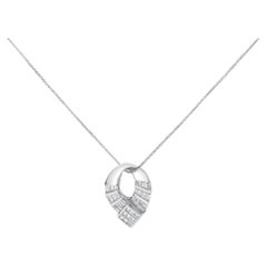 14k White Gold 1 5/8 Cttw Diamond Curved Oval Shape Pendant Necklace
