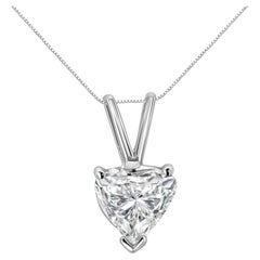 14K White Gold 1/5 Carat 3-Prong Set Heart Shaped Diamond Pendant Necklace