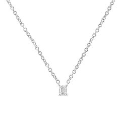 14K White Gold 1/5 Carat Emerald Shape Solitaire Diamond Pendant Necklace