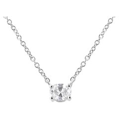 14K White Gold 1/5 Carat Oval Shape Solitaire Diamond East West Pendant Necklace