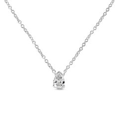 Collier pendentif 18" en or blanc 14K avec diamant solitaire en forme de poire de 1/5 carat