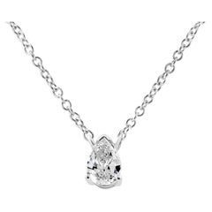 14K White Gold 1/5 Carat Pear Shape Solitaire Diamond 18" Pendant Necklace