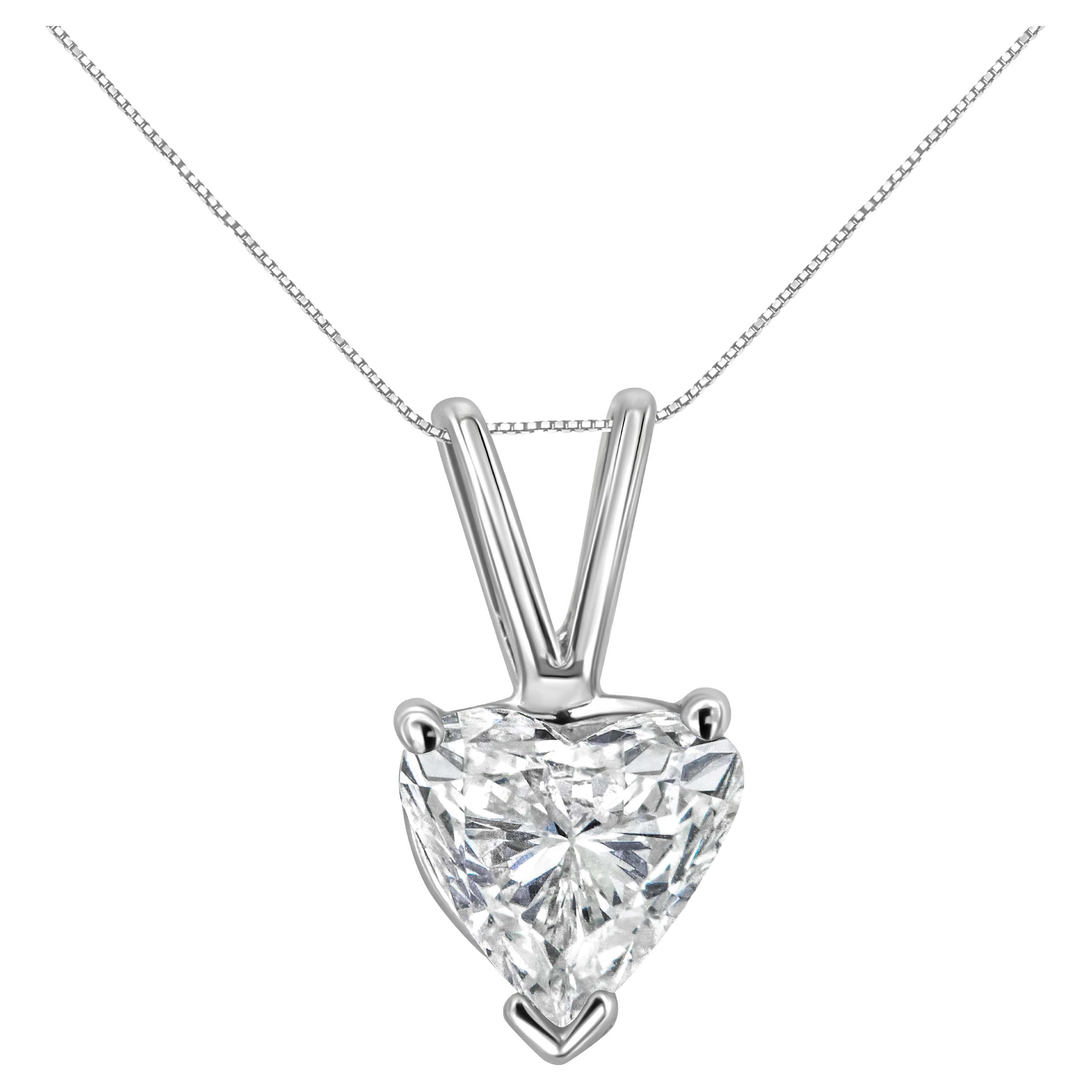14K White Gold 1/5 Carat Solitaire Heart Diamond Pendant Necklace