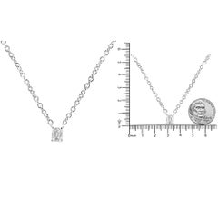 14K White Gold 1/5 Cttw Emerald Shape Solitaire Diamond 18" Pendant Necklace