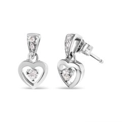 14K White Gold 1/6 Carat Diamond Dangle Heart Stud Earrings
