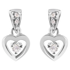 14K White Gold 1/6 Carat Diamond Dangle Heart Stud Earrings