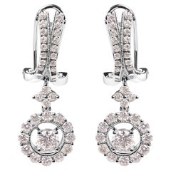 14K White Gold 1 7/8 Carat Diamond Drop and Dangle Halo Earring with Omega Back