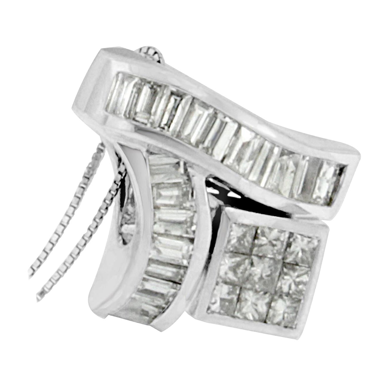 Collar Colgante Diamantes Geometría Mixta Oro Blanco 14K 1 7/8 Quilates